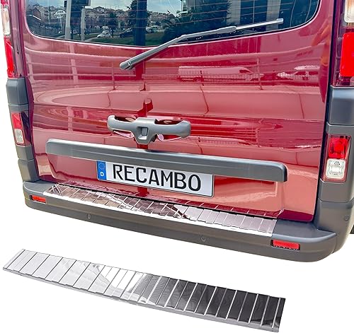 RECAMBO Protection de seuil de Chargement en Acier Inoxydable Compatible avec Renault Trafic III à partir de 2014, Mat brossé avec Texture, Style et Protection pour Le Pare-Chocs - Poukt