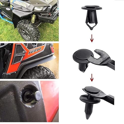 Rivets de fixation pour carrosserie ATV UTV - 120 pièces par sac - Compatible avec Polaris RZR Ranger Suzuki King Quad Kawasaki Rancher - Clips en plastique avec extracteur - Poukt
