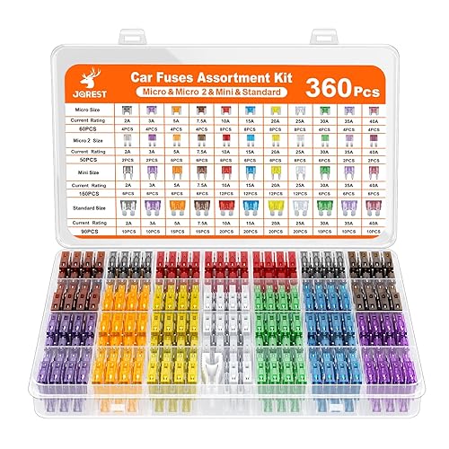 JOREST 360Pcs Fusible Voiture Set, 160 Mini Fusible Auto + 90 Moyenne Fusible Automobile + 50 Micro+ 60 Micro2 + Extracteur - pour Voiture/RV/Camion/Moto (2A 3A 5A 7.5A 10A 15A 20A 25A 30A 35A 40A) - Poukt