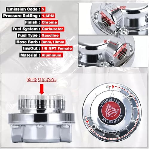 Qyrugcxs Kit de Régulateur de Pression de Carburant Réglable Universel 1-6 PSI pour Moteur à Carburateur - Poukt