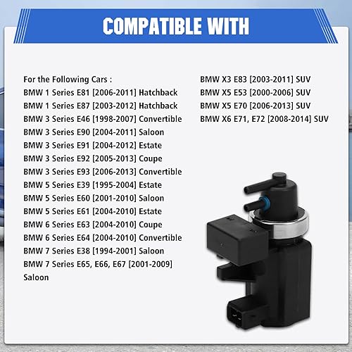 Électrovanne Turbo Boost pour 1 3 5 6 7er X3 X5 X6 E39 E46 E60 E61 E81 E87 E90 E91 E92 E93 11747796634 11742247906 - Poukt