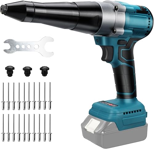 Riveteuse sans fil compatible avec Makita 18V batterie, Pistolet à riveter professionnelle sans balais avec lumière LED, 20 rivets, clé et 3 adaptateurs, pour métal, plastique et cuir (sans batterie) - Poukt