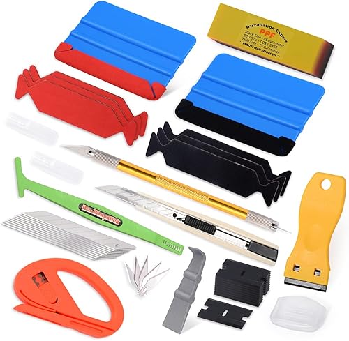 FOSHIO Kit Covering Outils de Film de fenêtre de Voiture Vinyle en Comprenant Plastique, Ruban de découpe sans Couteau 5 m Kit de Teinture pour vitres de Voiture - Poukt