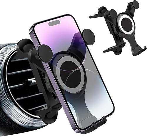 Aeipou Support de téléphone de voiture pour Mercedes Benz A/B/C/E/S Mini Cooper Audi-TT Ford Jeep Suzuki Mustang Wrangler Swift rond pour toutes les grilles d'aération circulaires iPhone 16/15/14 Pro - Poukt