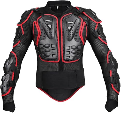 Veste de Moto Respirant Homme ou Femme Armure avec Protection Dorsale pour Blouson Motard Scooter VTT Enduro (Noir Rouge, XL) - Poukt