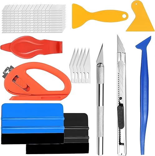 xlwens Kit de Film Teinte Vitre Voitures,8 Pièces, Kit Film Covering Voiture Moto,Kit Covering Outils de Film de Voiture,avec 2 racleurs,15 lames,22 pièces au total,pour Film Teinté Voiture - Poukt
