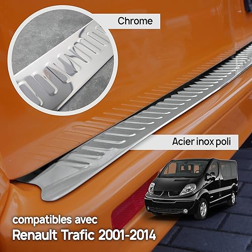 CHROMEMASTER | Protection de Pare-Chocs arrière | Compatible avec Renault Trafic 2001-2014 | Acier INOX Poli/Chrome | Protection de seuil de Coffre pour protéger Votre Voiture des Rayures - Poukt