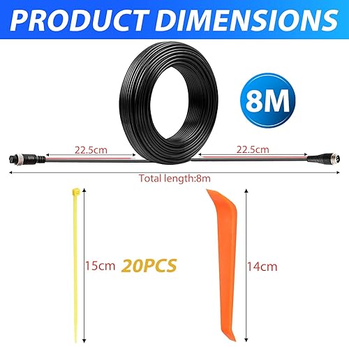 8M Câble D'extension de Caméra de Recul Cable Aviation 4 Broches Mâle vers Femelle Rallonge Câble Vidéo Camera de Recul Universel pour Moniteur Systèmes de Recul avec 20 Serre-câbles et Outils - Poukt