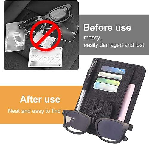 KASESSS Porte Lunettes pour Voiture Universelle, Porte Lunette Voiture avec Fentes, Visière de Voiture Porte-Lunette en Cuir PU Multifonctionnelle Pare-Soleil de Pochette de Rangement - Poukt