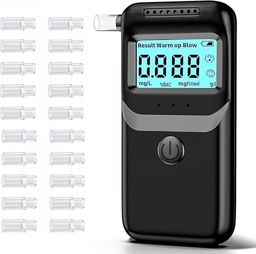TONOS Ethylotest Electronique, Ethylotest, Ethylotest Electronique Homologué NF avec Affichage Numérique LCD Bleu, Alcotest Professionnel pour Un Usage Domestique ave 20 Embouchures - Poukt