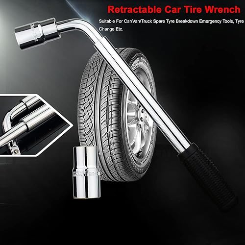 Clé De Roue De Voiture RéTractable, Clé à Molette TéLescopique Avec Douilles Standard 17/19mm Et 21/23mm, AntidéRapant, Durable, Pour Voiture/Camionnette/Camion Pneu De Secours Panne D'Urgence Etc - Poukt