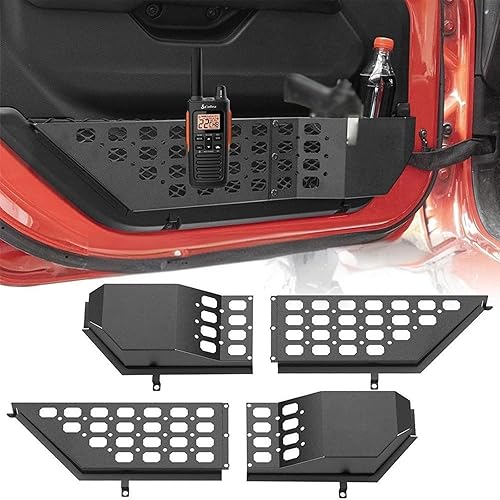 Lot de 4 boîtes de rangement pour porte avant, étagère en métal, insert latéral en métal, poche en filet, insert latéral de rechange, boîte de rangement, compatible avec Jeep Gladiator Wrangler JL JLU - Poukt