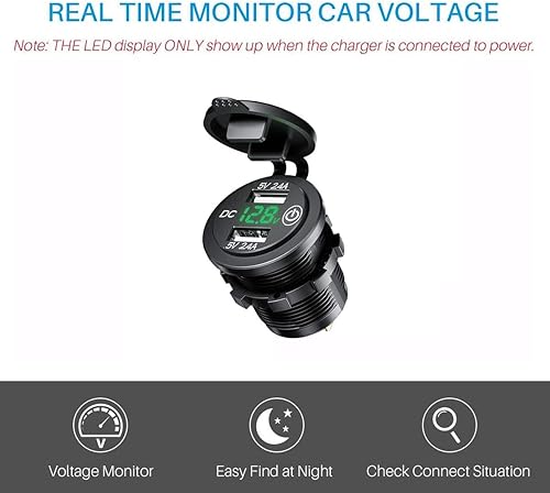 Hoembpn Lot de 2 chargeurs de voiture double USB avec interrupteur, étanches 12 V/24 V 2,4 A et 2,4 A prise USB avec voltmètre numérique LED pour voiture, bateau, camping-car, moto, camion (vert) - Poukt