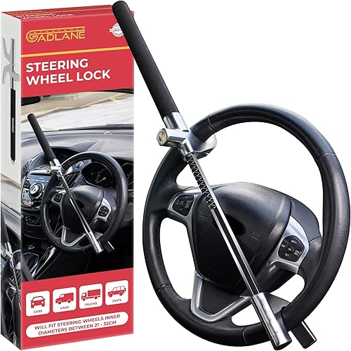 GADLANE Antivol Voiture Volant Rétractable - Dissuasif Universel, Canne Antivol Voiture, Bloque Volant pour Van/Camionnette/Caravane/Camion/SUV (Marteau de Secours Inclus) - Avec 3 Clés (Noir) - Poukt