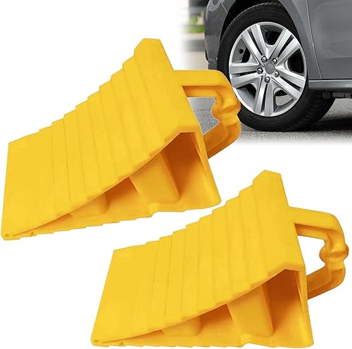 Leikurvo Lot de 2 cales de roue avec poignée - 190 x 110 x 110 mm - En plastique - Pour voiture, caravane, camping-car - Jaune - Poukt