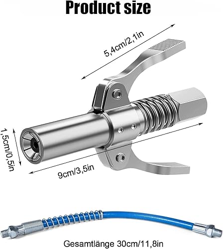 Embout de Pompe à Graisse, raccord pour Pompe à Graisse, raccord de Pompe à Graisse, pour graisseur avec poignée Pistolet, avec Tuyau de 30 cm - Poukt