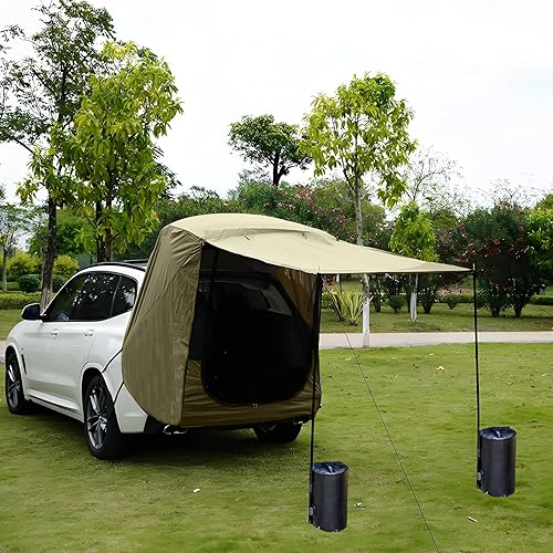 Tente arrière de Voiture avec moustiquaire, Protection Solaire, Tente de Voiture imperméable, Tente de hayon de Voiture pour SUV, auvent de Voiture pour Le Camping et la pêche avec 2 Sacs d'eau - Poukt