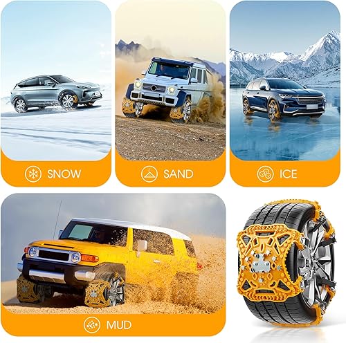 Lot de 6 EAGLE CLAW Chaines Neige Faciles à Installer,Chaînes à Neige Universelle pour Voiture/Léger Camions/SUV, Pour Largeur des pneus entre 165 et 265 mm (jaune) - Poukt