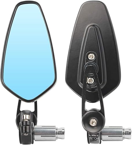 Rétroviseurs de moto GES universels 22mm inversant le rétroviseur CNC Rétroviseur de moto ovale en aluminium (Bleu Miroir) - Poukt