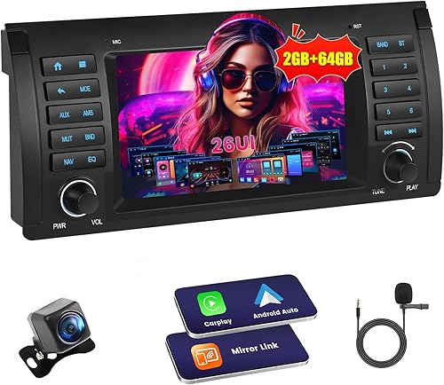 Inefala 2G+64G Android Autoradio pour BMW 5 Series E39 1996-2003/X5 E53 2000-2007/M5 1996-2003 avec Wireless Carplay Android Auto, 9' écran Poste Radio Bluetooth avec GPS WiFi RDS Caméra de Recul Mic - Poukt