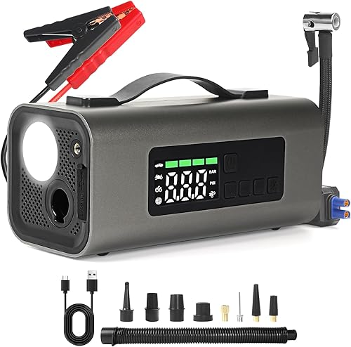 Yuanjoy 1000A Jump Starter Power Pack avec compresseur d'air 150 PSI, démarreur de Voiture 12 V, 8000mah Booster de Batterie de Voiture, Seau Rechargeable avec écran et Lampes LED pour - Poukt