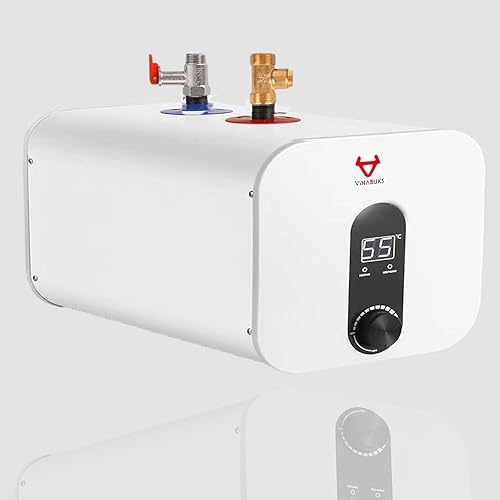 Chauffe-eau électrique VINABUKS intelligent 3,3 gallons RV Camping extérieur Point d'utilisation 15L Chauffe-eau instantané Prise de sécurité Chaudière Lavage sous évier Conception compacte (Black) - Poukt