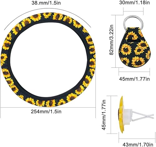 Afunta Housse de volant à motif tournesol mignonne et universelle avec porte-clé et désodorisant - accessoires de voiture, pour femme - Poukt