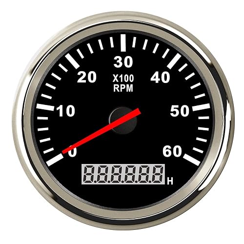 Geloo Jauge de compteur de vitesse 85 mm 6000 tr/min tachymètre marin voiture camion bateau jauge de compteur de vitesse LCD étanche rétroéclairage rouge(6000 tr/min noir et argent)… - Poukt