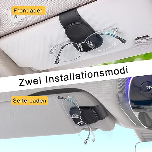 Porte Lunettes pour Voiture,Support Lunettes pour Voiture,Universelle Porte Lunette Voiture,Porte-Lunettes de Voiture,Cintre de Lunettes en Cuir et Clip,Clip de Support de Lunettes de Soleil-Noir - Poukt