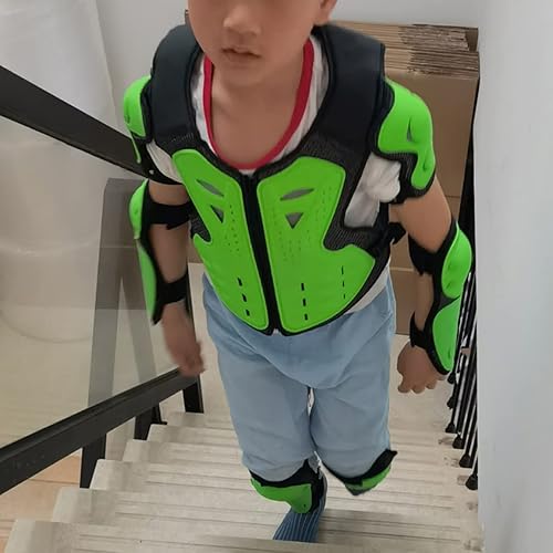 Gilet Armure pour Le Corps pour Enfants, de Protection Motocross de avec des tampons Genoux et coude Pendant 5-13 Ans, Vert - Poukt