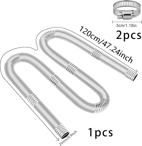 Tuyau d'échappement, Flexible Pour Echappement 120/200 /300 cm avec 2 Colliers en Acier IOnoxydable, Portable Flexible Tuyau d'échappement en Acier Inoxydable, Tuyau Chauffage Diesel Voiture(120CM) - Poukt