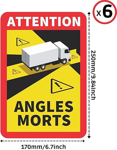 MP Emineo Lot de 6 - Angle Mort pour véhicule Lourd, Poids Lourd, Camion, Camping Car - Sticker Autocollant Officiel Waterproof et Anti-UV - Acessoire de sécurité routière - Poukt