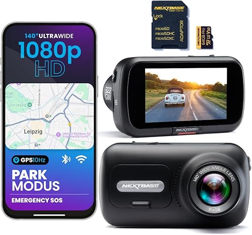 Nextbase Caméra embarquée 322 GW + carte SD 64 Go | 1080p Full HD avec Wi-Fi et GPS | Écran tactile 2,5' | SOS d'urgence | Mode stationnement | Support magnétique - Poukt