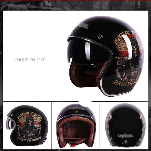 Vintage Demi Casque De Moto,ECE Homologué Casque Moto Jet à Face Ouverte avec DéGagement Rapide De Lunettes pour Cruiser Demi-Jet Adulte Hommes et Femmes Scooter Casque A,L - Poukt
