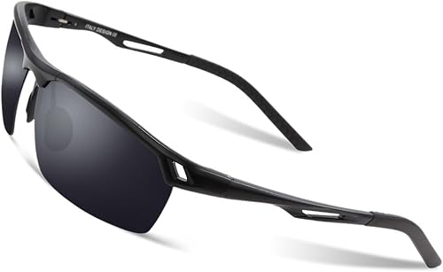DUCO Lunettes de soleil polarisées incassables UV400 Lunettes de soleil Hommes pour sports de plein air Lunettes de soleil avec verres colorés 8550 (noir) - Poukt