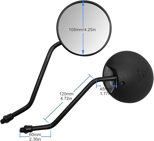 Lot de rétroviseurs ronds universels pour moto - Rotatif à 360° - Avec pince de guidon - Rétroviseur M10 - Pour scooter, VTT, cruiser, scooter, cyclomoteur, quad - Poukt