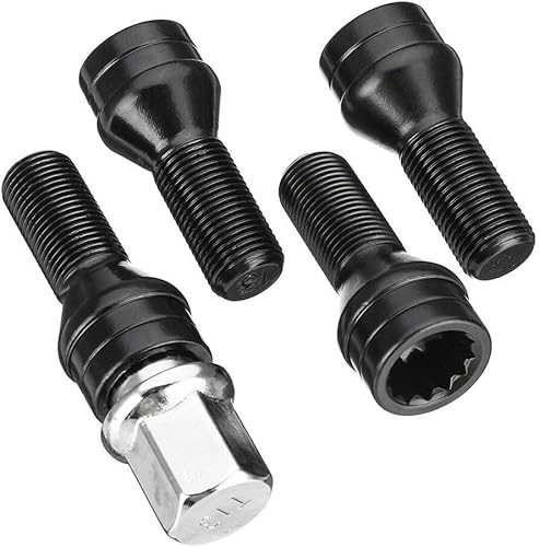 Goujon De Roue,Ecrou Antivol Lot de 4 boulons de verrouillage de roue M14 x 1,25 M12 x 1,5 en acier noir, écrou de boulon de roue, clé 36136776076, convient Utilisation adaptée pour BMW MINI R50 2/4/5 - Poukt