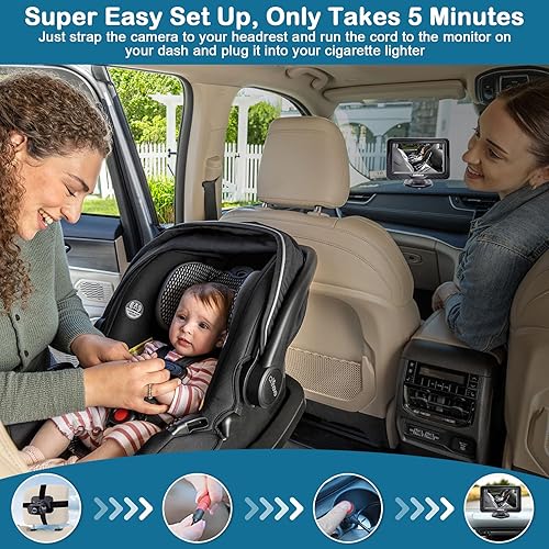 LeeKooLuu Miroir Voiture Bébé HD 1080P Moniteur Caméra Voiture Bébé Siège Arrière Large vue Cristalline Vision Nocturne - Poukt
