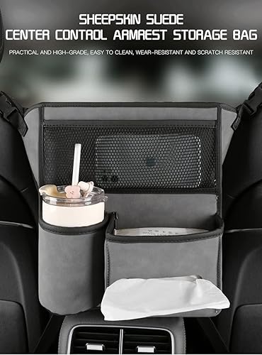 Qirc Support de sac à main de voiture entre les sièges, sac de rangement en daim de grande capacité pour sac à main, support de sac à main en maille pour siège avant de voiture (noir) - Poukt