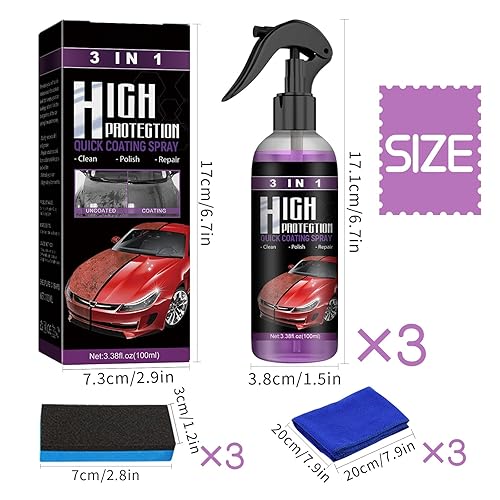 3 Pièce High Protection 3 en 1 Voiture, Traitement Ceramique Voiture, Crystal Coating Spray, Polish Voiture Rayure, Nano Spray de Revêtement de Voiture pour Auto - Poukt