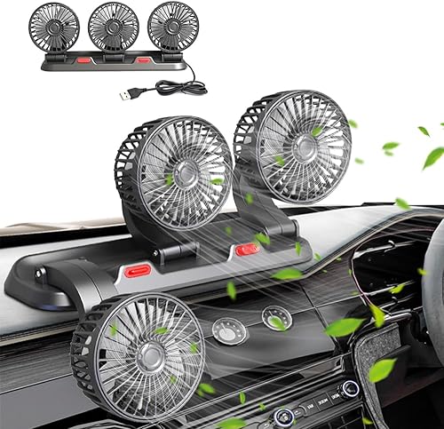 XPJBKC Ventilateur Voiture, Ventilateur de Véhicule Trois Têtes, Ventilateur de Voiture USB Portable,Rotatifs à 360 °,2 Vitesses,Ventilateur de Refroidissement de Voiture pour Tableau Bord de Voiture - Poukt