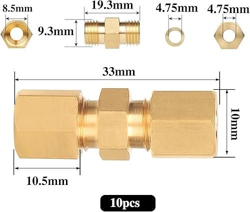 GIONAR 10PCS Connecteur de Ligne de Frein, 3/16' Raccords de Tuyau de Frein, Kit Reparation Frein, Matériau en Laiton,Connecteur Raccords Autobloquant pour Tuyau Frein de 4,75mm - Poukt