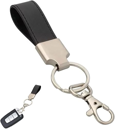 Porte-clés en Cuir de Haute Qualité en Cuir Véritable et Métal, Porte-clés pour Homme et Femme, pour Voiture, Moto, Vélo et Maison (Noir) - Poukt
