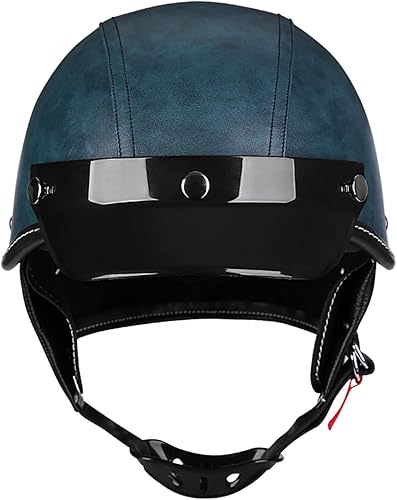 Cuir Jet Moto Casque Bol,Classic Open Face Sun Casque Moto Jet Vintage ECE Homologué pour Scooter Chopper Demi Casque De Moto Homme Et Femme Pilot - Poukt