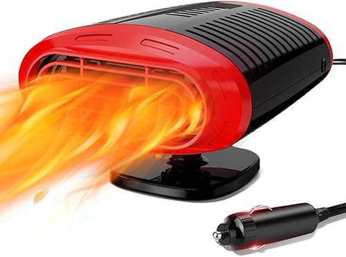 2024 Qidoe Chauffage de Voiture 12V: Chauffage de Ventilateur de Voiture 12 Volt Portable, 2 en 1 Chauffage Rapide de Pare-Brise de Voiture avec Allume-Cigare Désembueur pour Caravanes,Camion,Voiture - Poukt