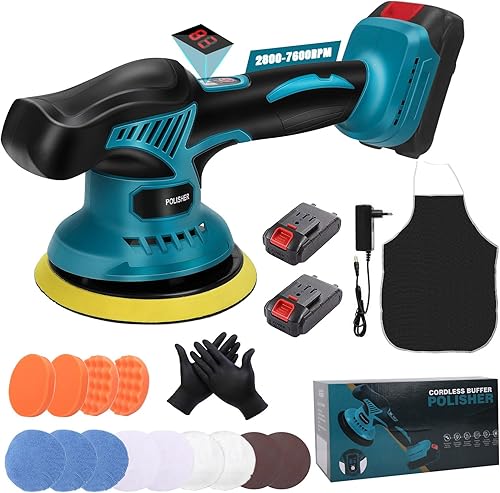Polisseuse sans fil pour Voiture, 21 V Polisseuse Excentrique avec 2 Batteries, 8 Vitesses Variables, Machine à laver pour le Polissage de la Cire pour Nettoyage, Polissage, Élimination des Rayures - Poukt